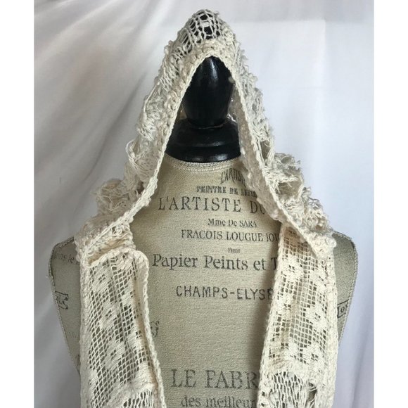 Free People Crochet Ivory Hoodie Sleeveless Boho - Picture 6 of 15